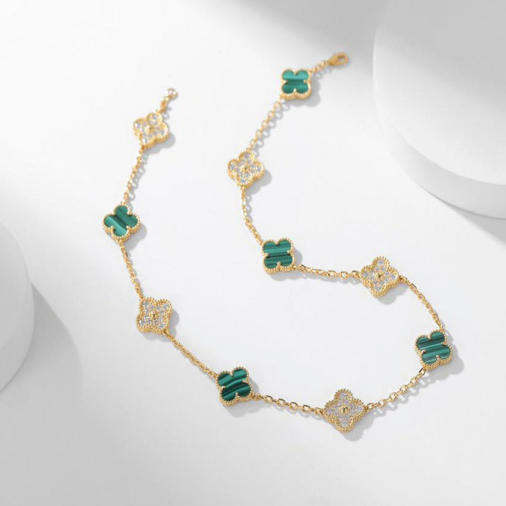 [Violet JW]CLOVER 10 MOTIF MALACHITE DIAMOND NECKLACE