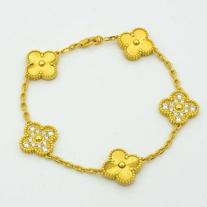 [Violet JW]CLOVER BRACELET 5 MOTIFS GOLD DIAMOND