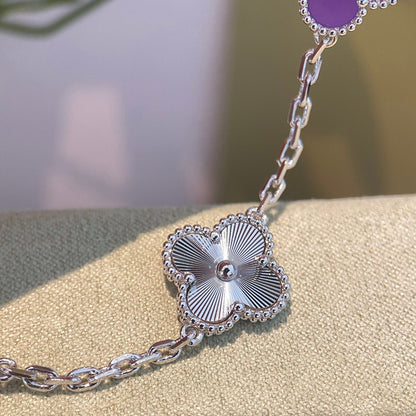 [Violet JW]CLOVER  5 MOTIFS  PURPLE VIOLET BRACELET SILVER