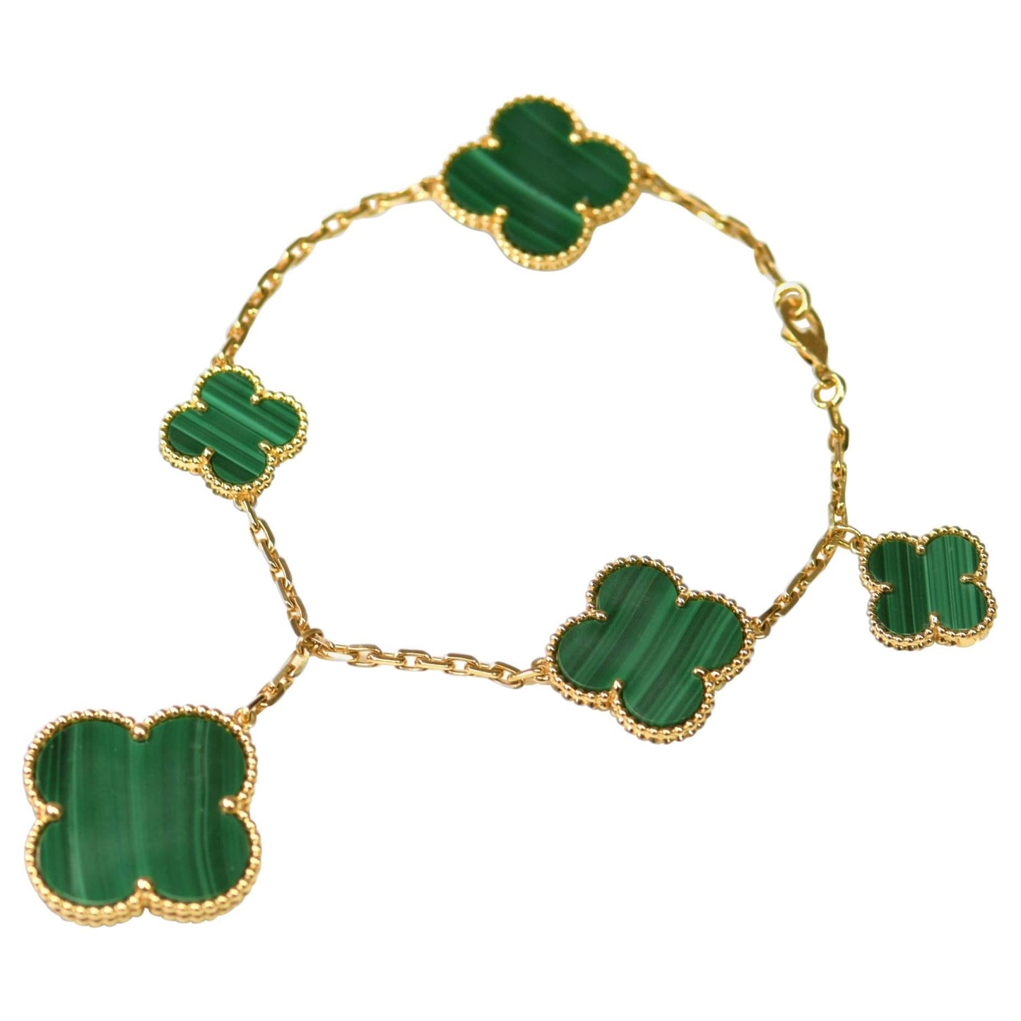 [Violet JW]MAGIC CLOVER MALACHITE GOLD BRACELET 5 MOTIFS