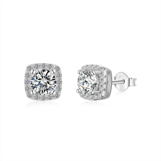 [Violet JW]Classic Round Center Stone Stud Earrings