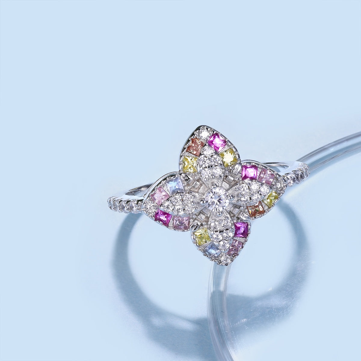 [Violet JW]Luxurious Colorful Flower Shape Banquet Ring