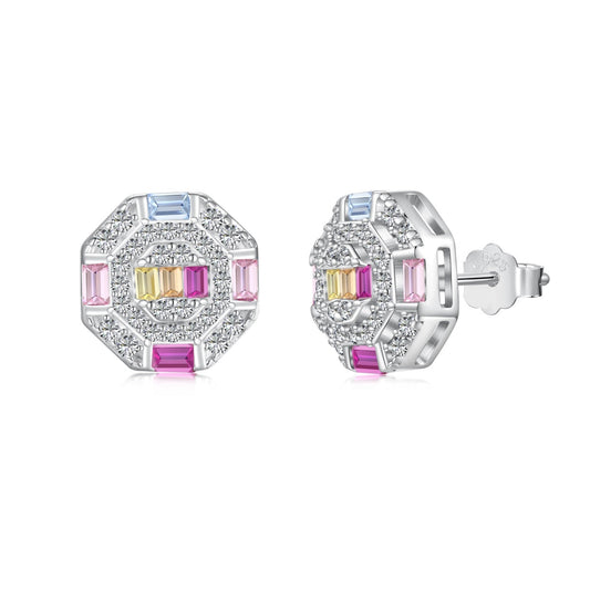 [Violet JW]Ornate Colorful Octagon Shape Daily Earrings