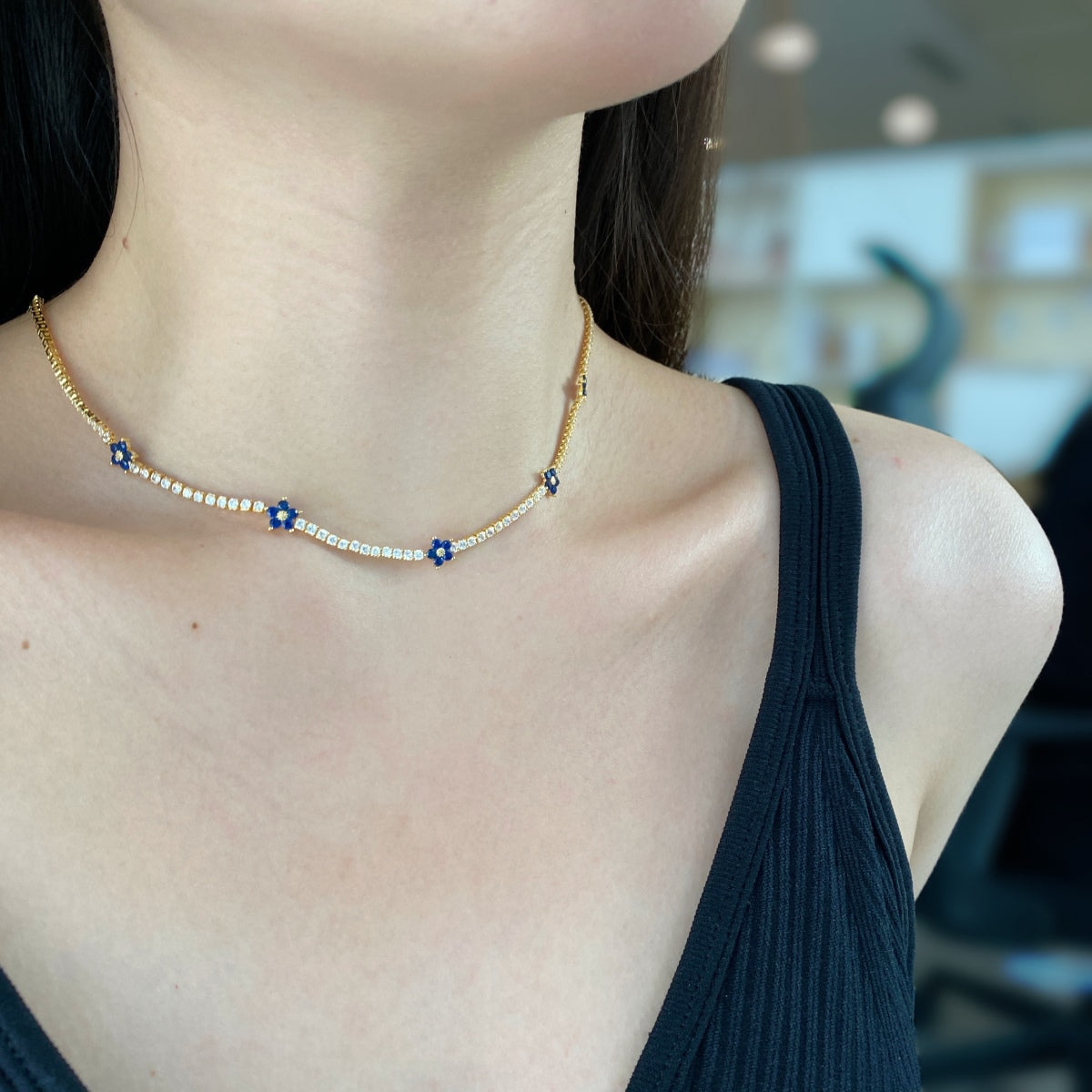 [Violet JW]Luxurious Colorful Flower Tennis Necklace