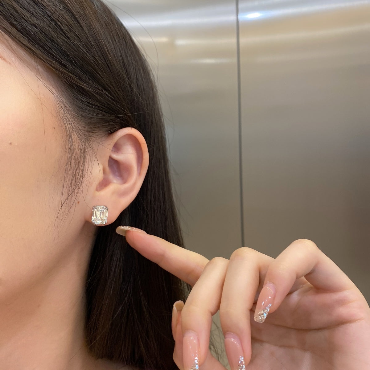 [Violet JW]Dazzling Square Shape Earrings