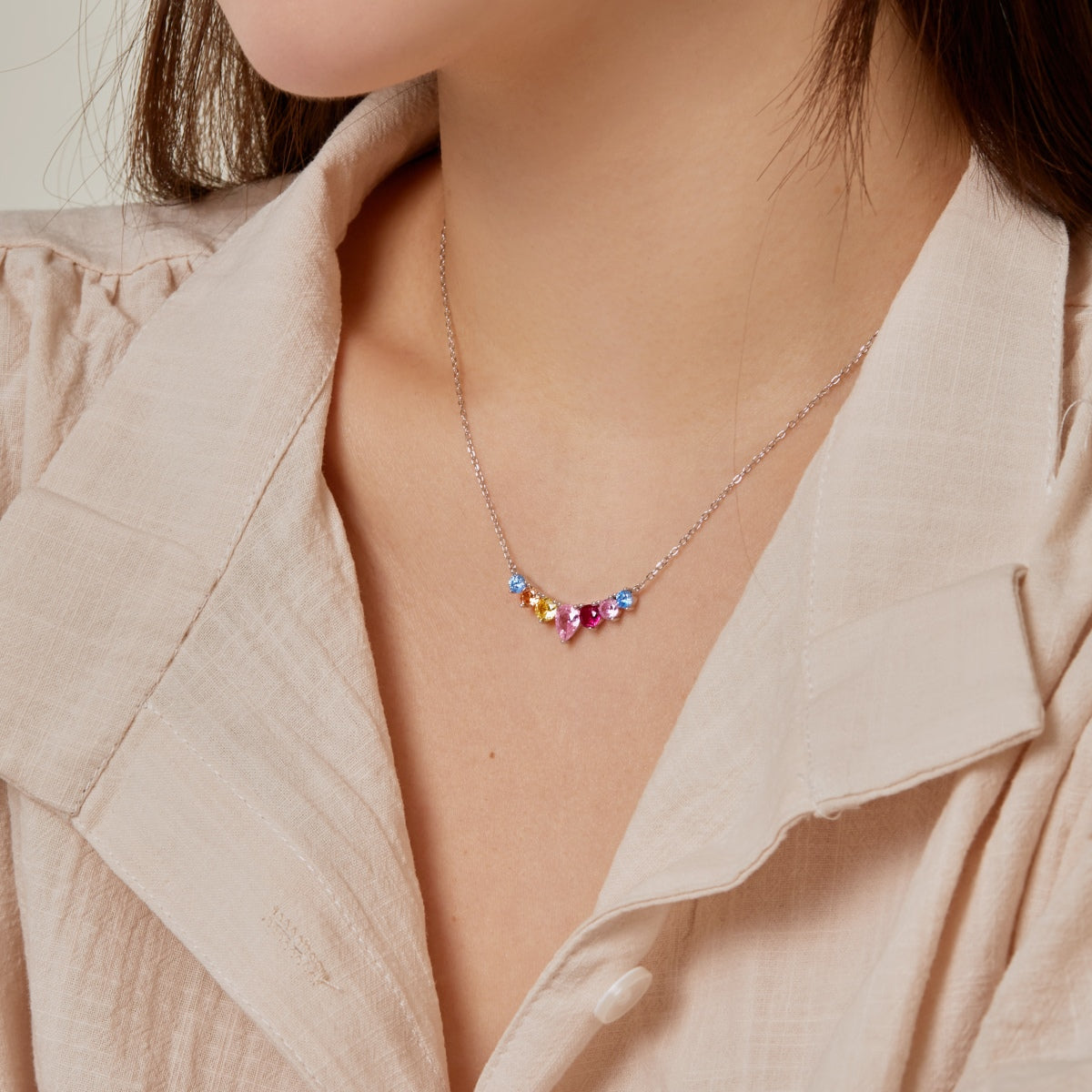 [Violet JW]Dainty Colorful Heart Necklace