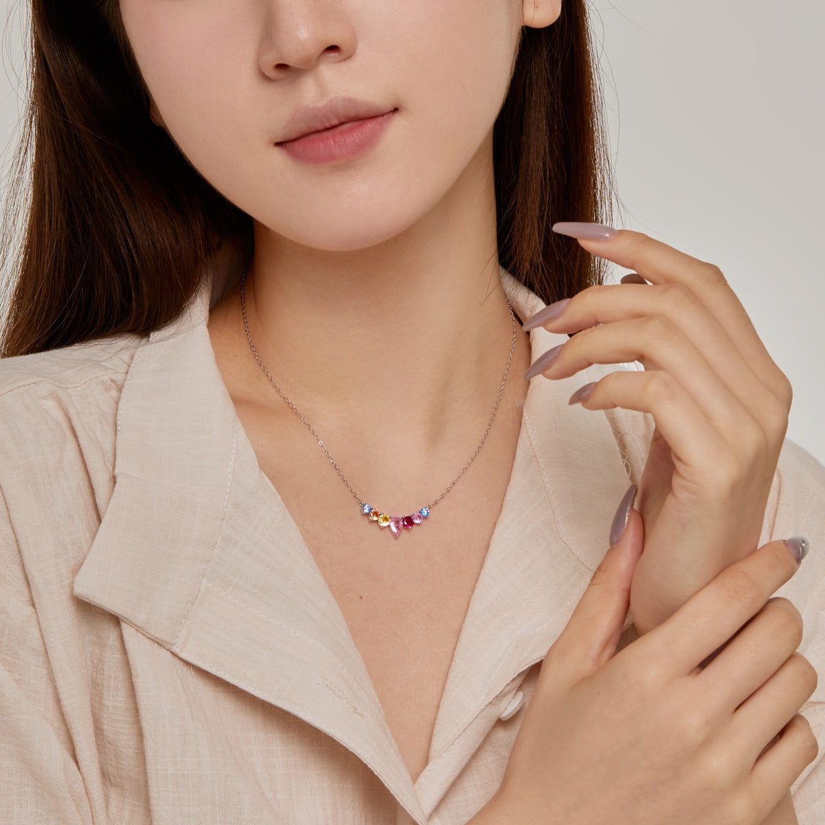 [Violet JW]Dainty Colorful Heart Necklace