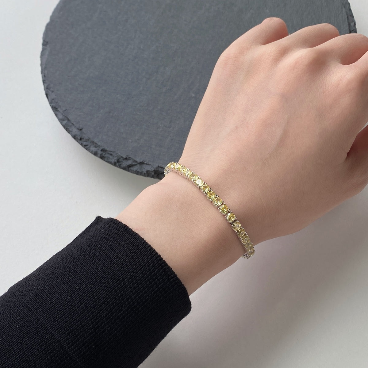 [Baslove] Verziertes, schillerndes Tennisarmband mit Rundschliff