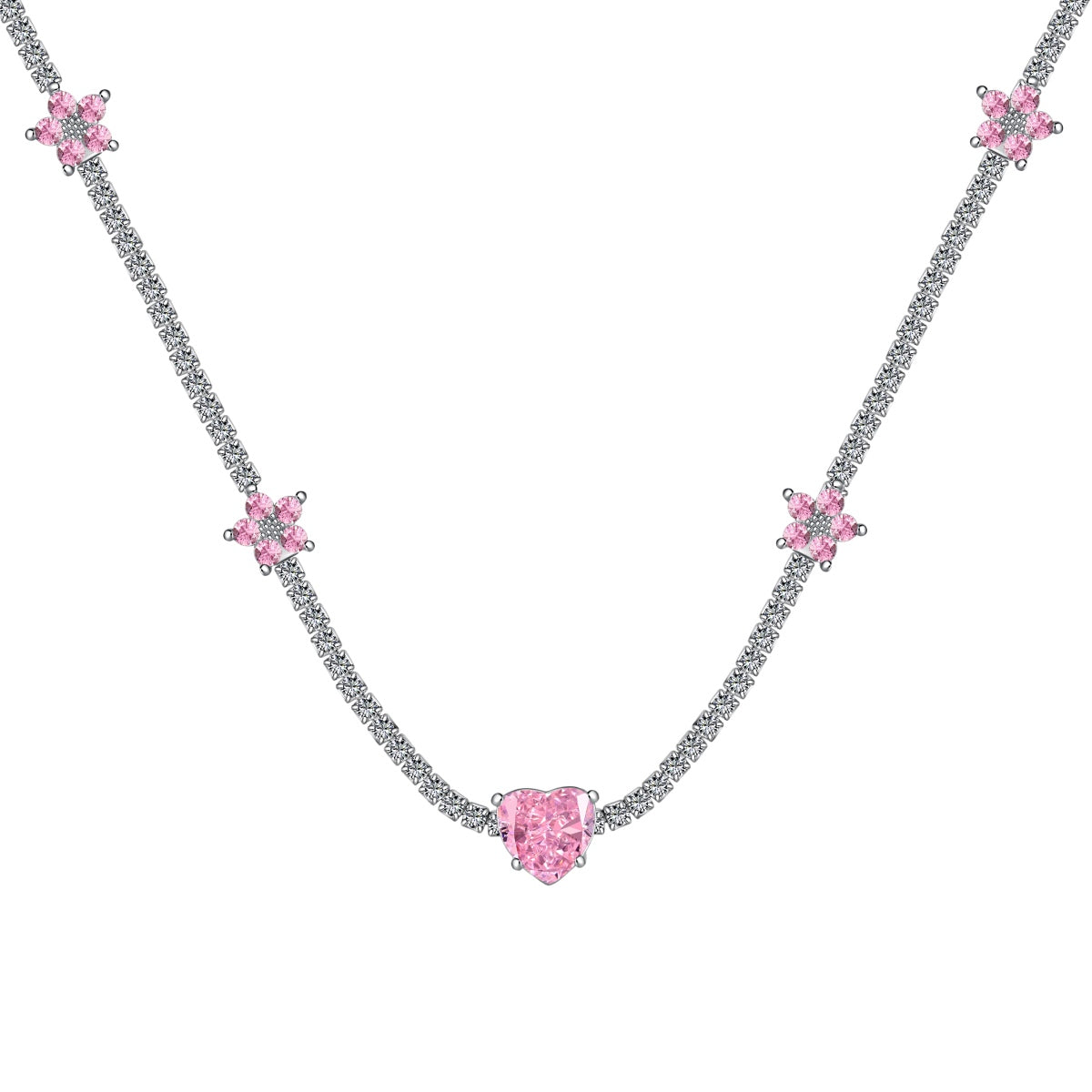 [Violet JW]Dazzling Pink Heart Flower Necklace