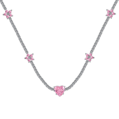 [Violet JW]Dazzling Pink Heart Flower Necklace