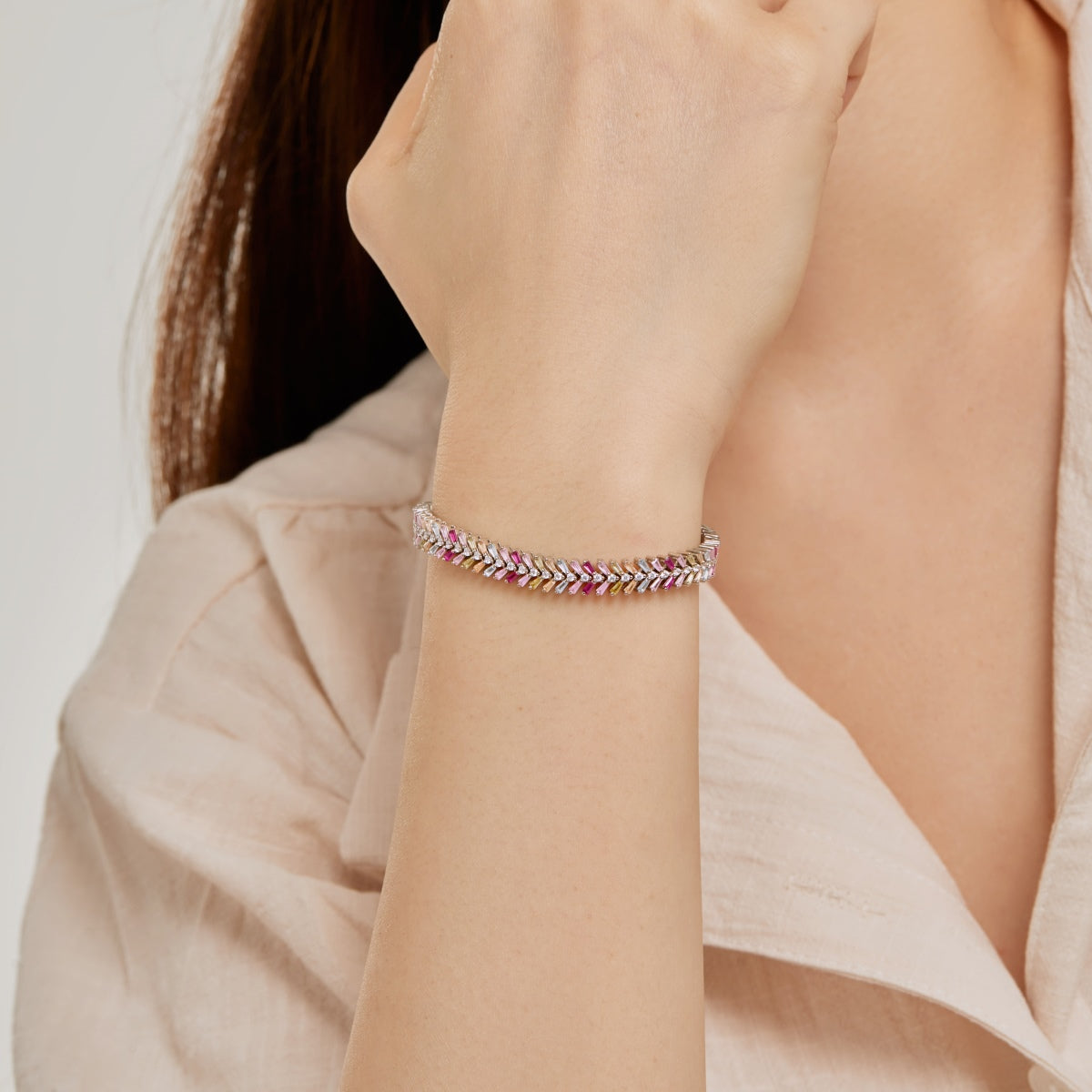 [Violet JW]Dainty Radiant Emerald Cut Daily Bracelet