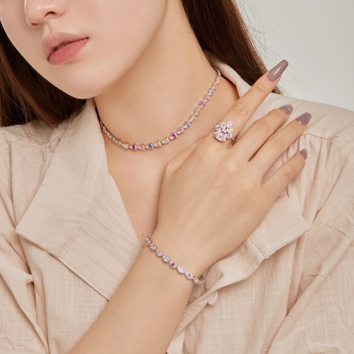 [Violet JW]0.25 Carat Radiant Water Drop Shape Daily Bracelet