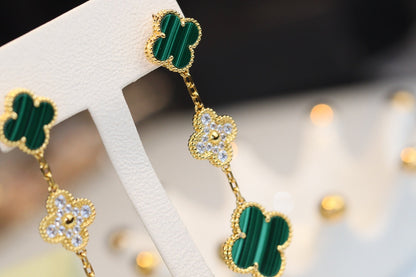 [Violet JW]CLOVER EARRINGS GOLD MALACHITE DIAMOND 3 MOTIF