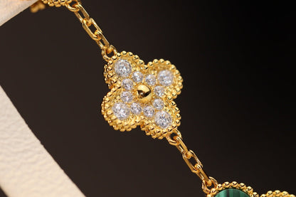 [Violet JW]CLOVER EARRINGS GOLD MALACHITE DIAMOND 3 MOTIF