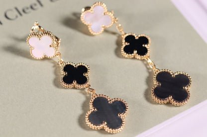 [Violet JW]CLOVER EARRINGS GOLD ONYX MOP 3 MOTIF