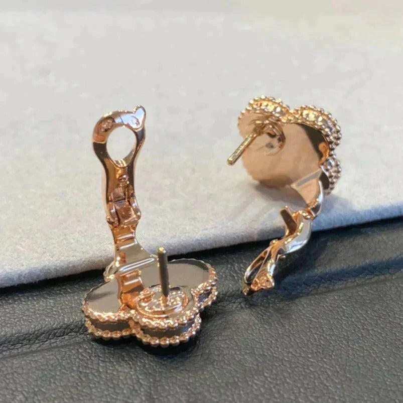 [Baslove]クローバー ミディアム 1モチーフ グレーモップ ダイヤモンド イヤリング