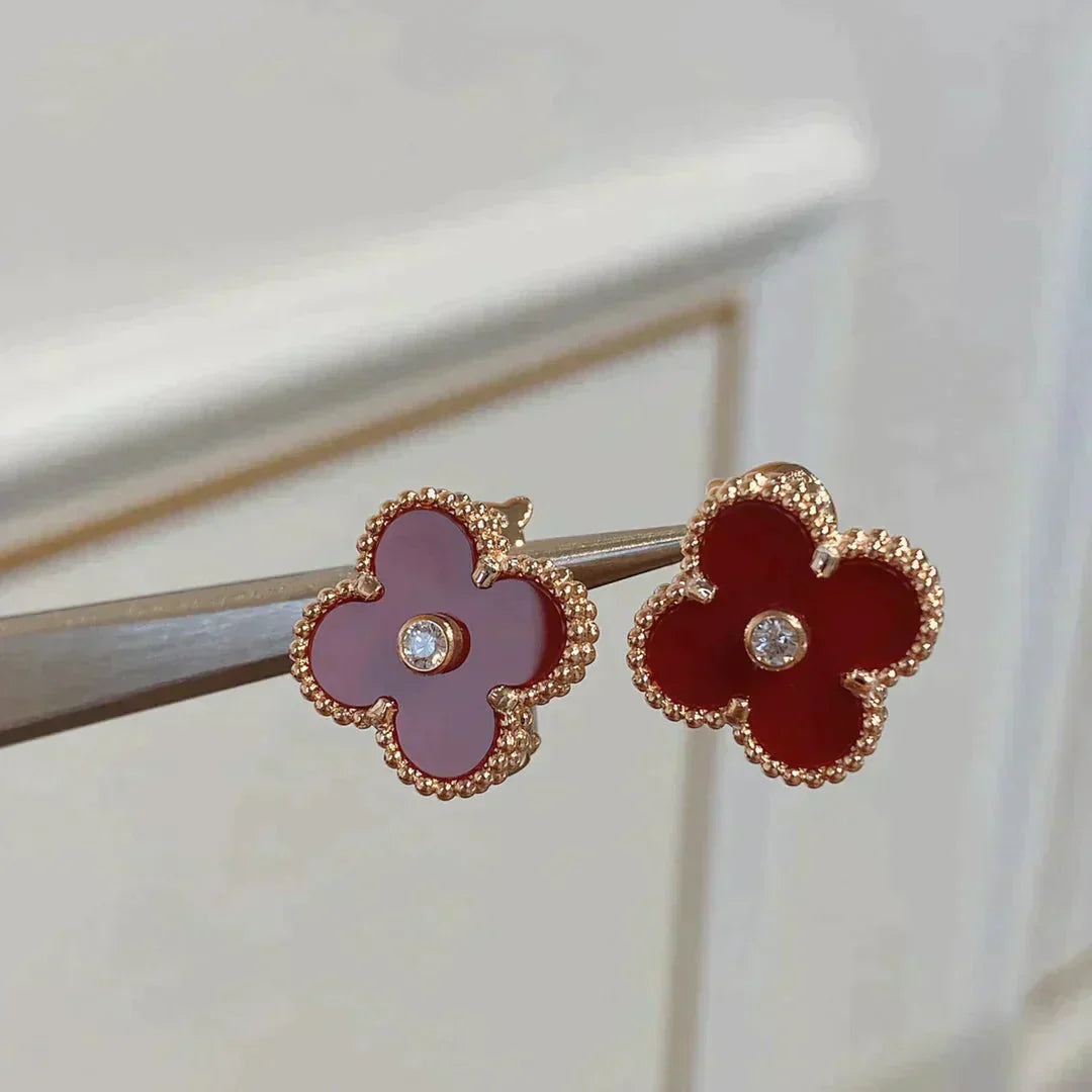 [Violet JW]CLOVER MEDIUM 1 MOTIFS CARNELIAN  DIAMOND earrings