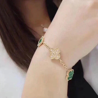 [Violet JW]CLOVER  5 MOTIF MALACHITE DIAMOND BRACELET
