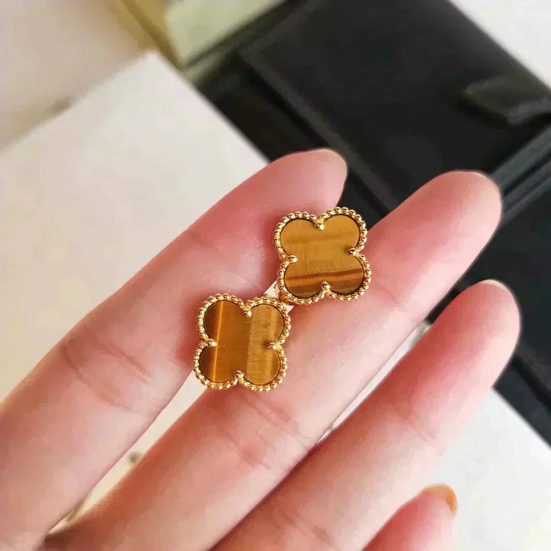 [Baslove]クローバー ミディアム 1モチーフ タイガーアイ ピアス