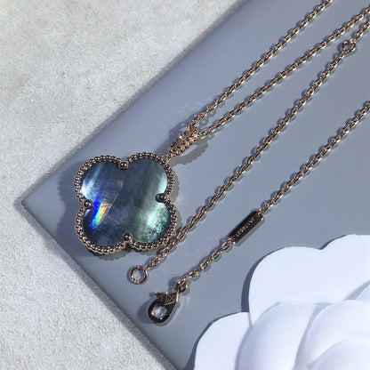 [Violet JW]CLOVER 25MM GOLD DARK MOP BIG CLOVER NECKLACE