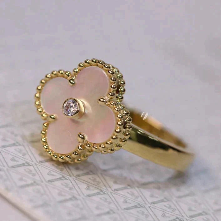 [Baslove] KLEEBLATT ROSA MOP RING GOLD DIAMANT