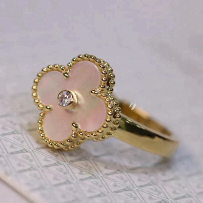 [Baslove] KLEEBLATT ROSA MOP RING GOLD DIAMANT