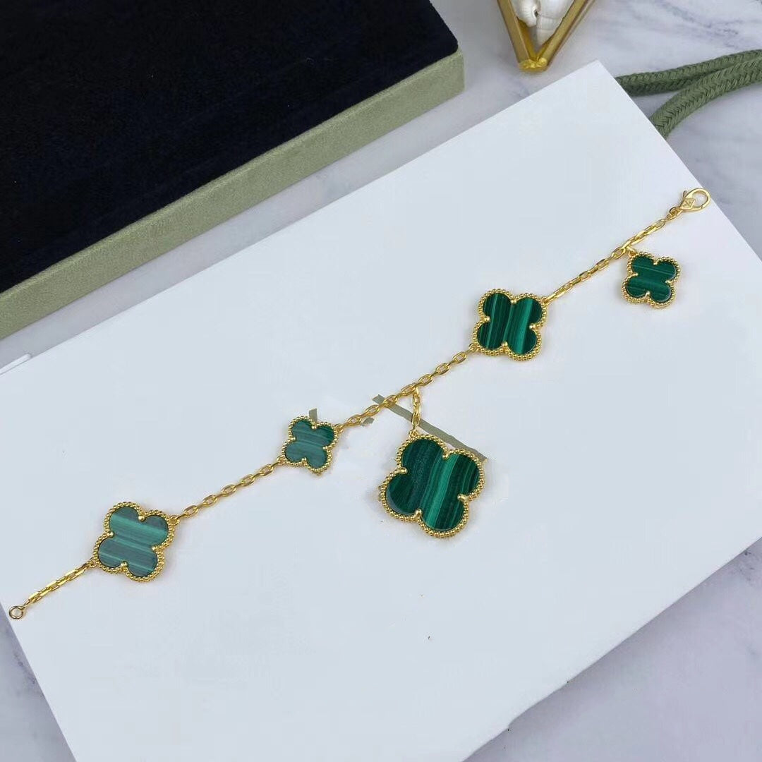 [Violet JW]MAGIC CLOVER MALACHITE GOLD BRACELET 5 MOTIFS