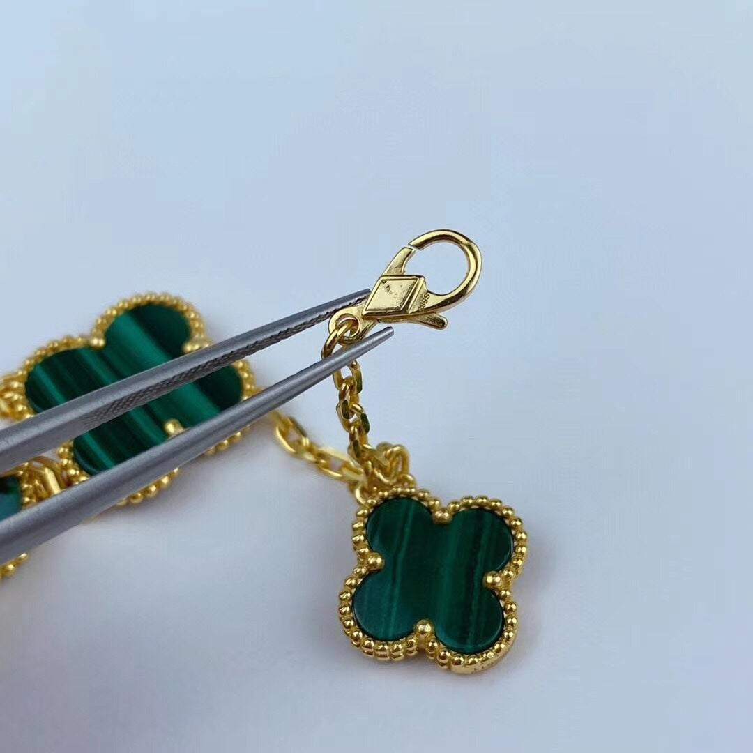 [Violet JW]MAGIC CLOVER MALACHITE GOLD BRACELET 5 MOTIFS