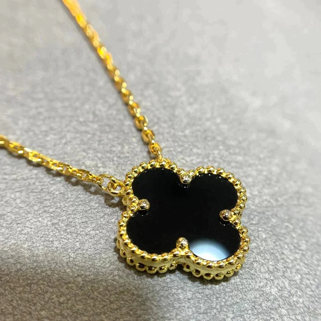 [Violet JW]CLOVER 15MM BLACK ONYX SINGLE FLOWER NECKLACE