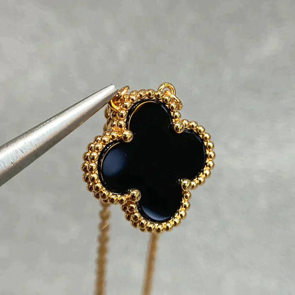 [Violet JW]CLOVER 15MM BLACK ONYX SINGLE FLOWER NECKLACE