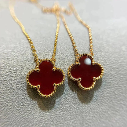 [Violet JW]CLOVER 15MM CARNELIAN SINGLE FLOWER NECKLACE