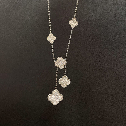 [Violet JW]CLOVER 5 MOTIFS SILVER DIAMONDS NECKLACE