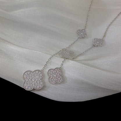 [Violet JW]CLOVER 5 MOTIFS SILVER DIAMONDS NECKLACE