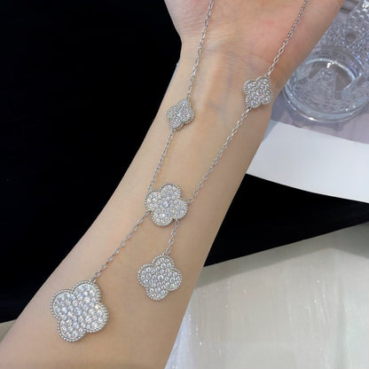 [Violet JW]CLOVER 5 MOTIFS SILVER DIAMONDS NECKLACE