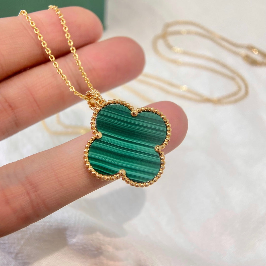 [Violet JW]CLOVER 25MM MALACHITE GOLD NECKLACE