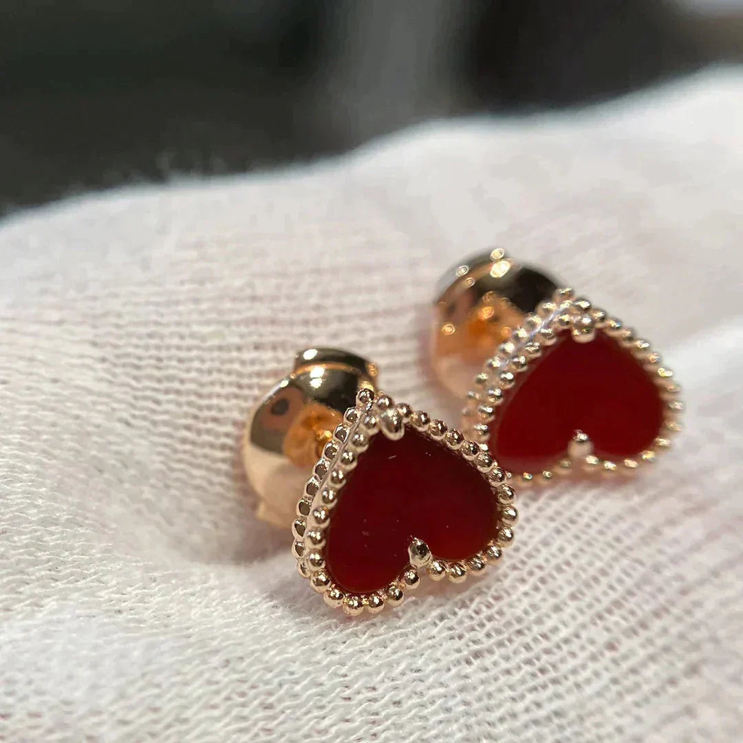 [Violet JW]HEART CARNELIAN STUD EARRINGS