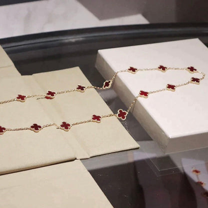 [Baslove]クローバー20モチーフカーネリアンネックレス