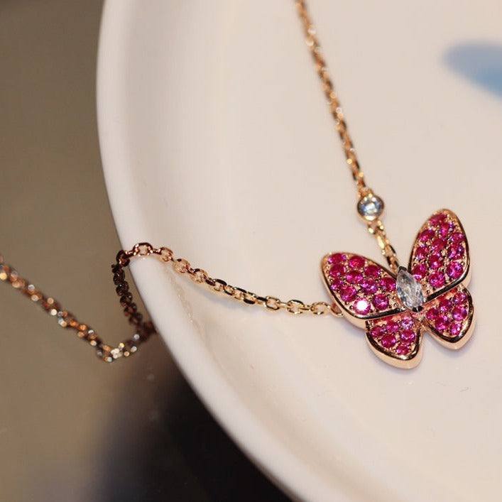 [Violet JW]BUTTERFLY RED DIAMOND ROSE GOLD NECKLACE