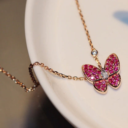 [Violet JW]BUTTERFLY RED DIAMOND ROSE GOLD NECKLACE