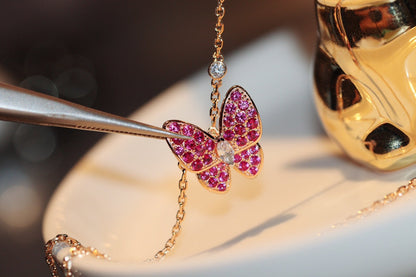 [Violet JW]BUTTERFLY RED DIAMOND ROSE GOLD NECKLACE