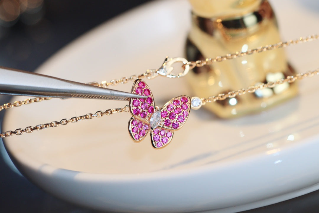 [Violet JW]BUTTERFLY RED DIAMOND ROSE GOLD NECKLACE