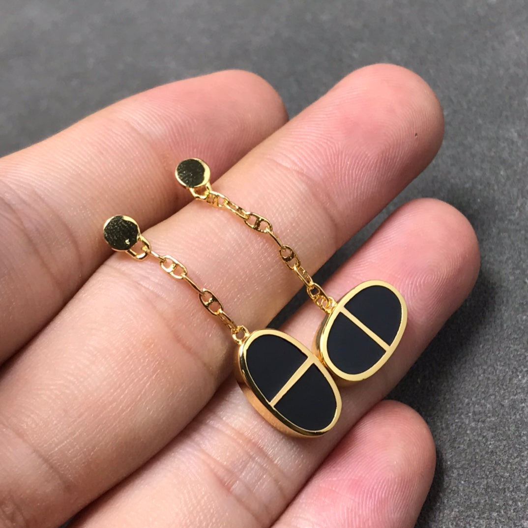 [Violet JW]CHAINE VERSO BLACK CERAMIC SILVER EARRINGS