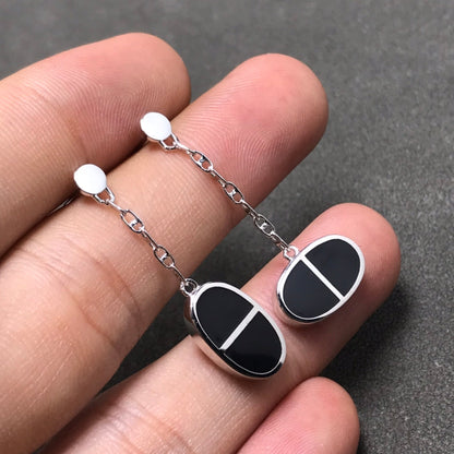 [Violet JW]CHAINE VERSO BLACK CERAMIC SILVER EARRINGS