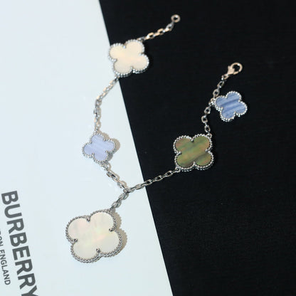 [Violet JW]CLOVER BRACELET 5 MOTIFS MOP CHALCEDONY SILVER