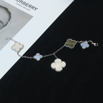 [Violet JW]CLOVER BRACELET 5 MOTIFS MOP CHALCEDONY SILVER