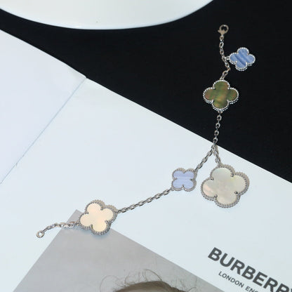 [Violet JW]CLOVER BRACELET 5 MOTIFS MOP CHALCEDONY SILVER