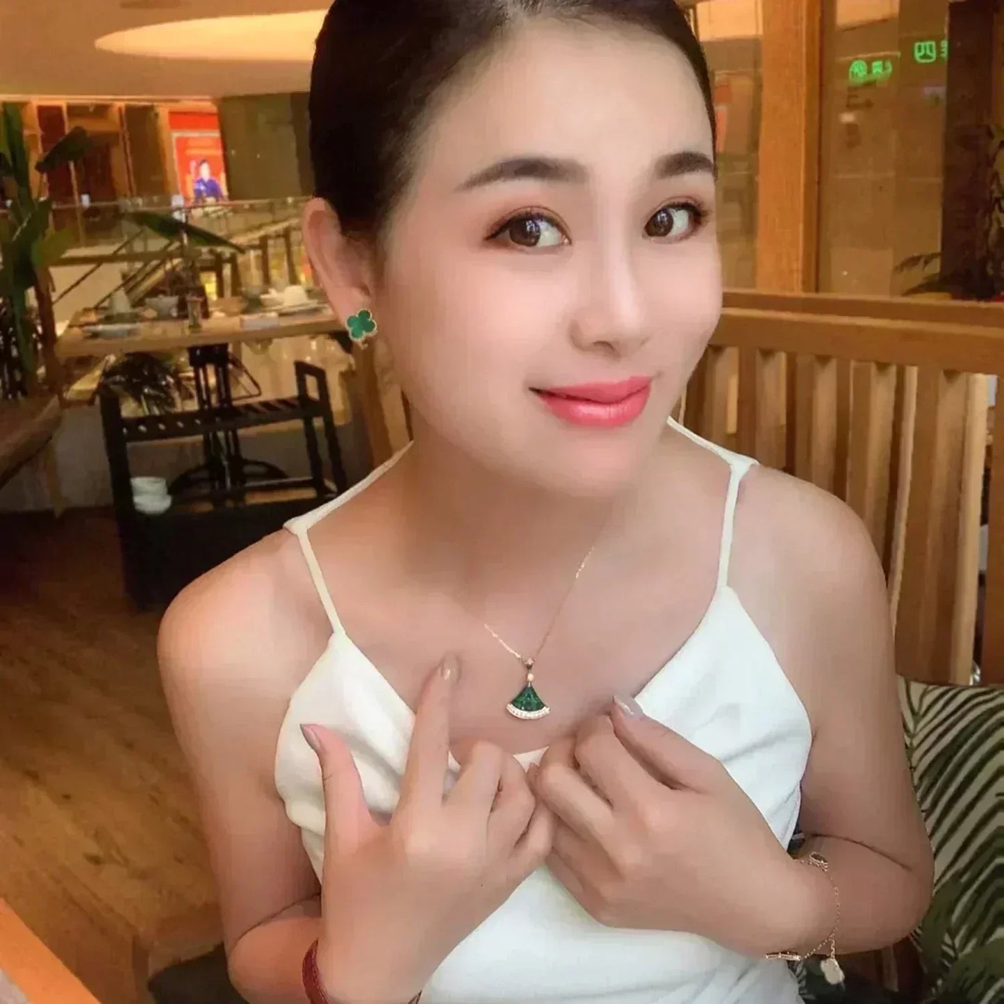 [Baslove]CLOVER MEDIUM 1 MOTIVE MALACHIT OHRRINGE