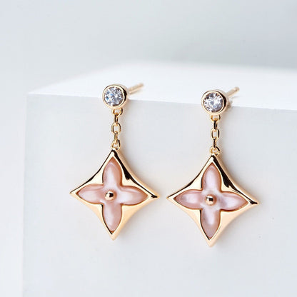 [Violet JW]DOUBLE STAR PINK GOLD MOP DROP EARRINGS