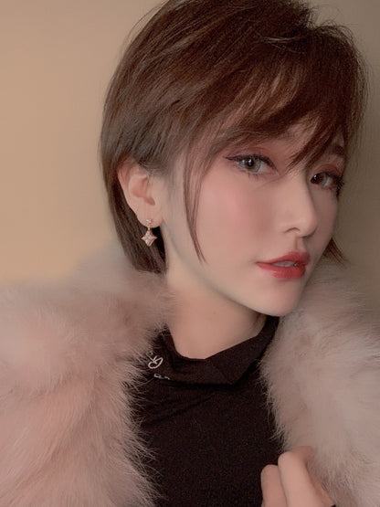 [Violet JW]DOUBLE STAR PINK GOLD MOP DROP EARRINGS