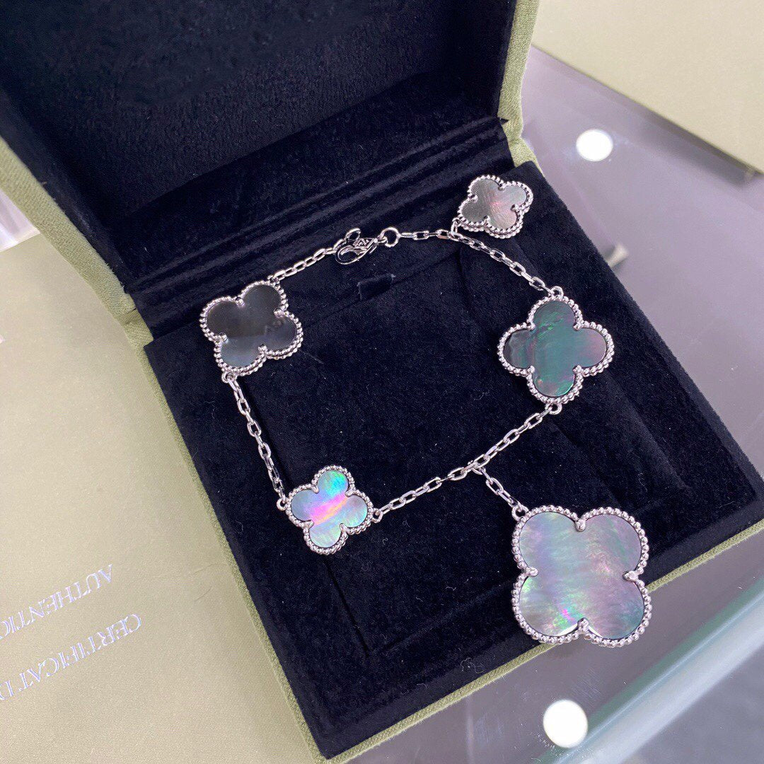[Violet JW]CLOVER 5 MOTIFS SIVLER DARK MOP BRACELET